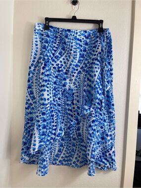 The Limited Blue & White Abstract Dot Asymmetrical Faux Wrap Skirt Size 8